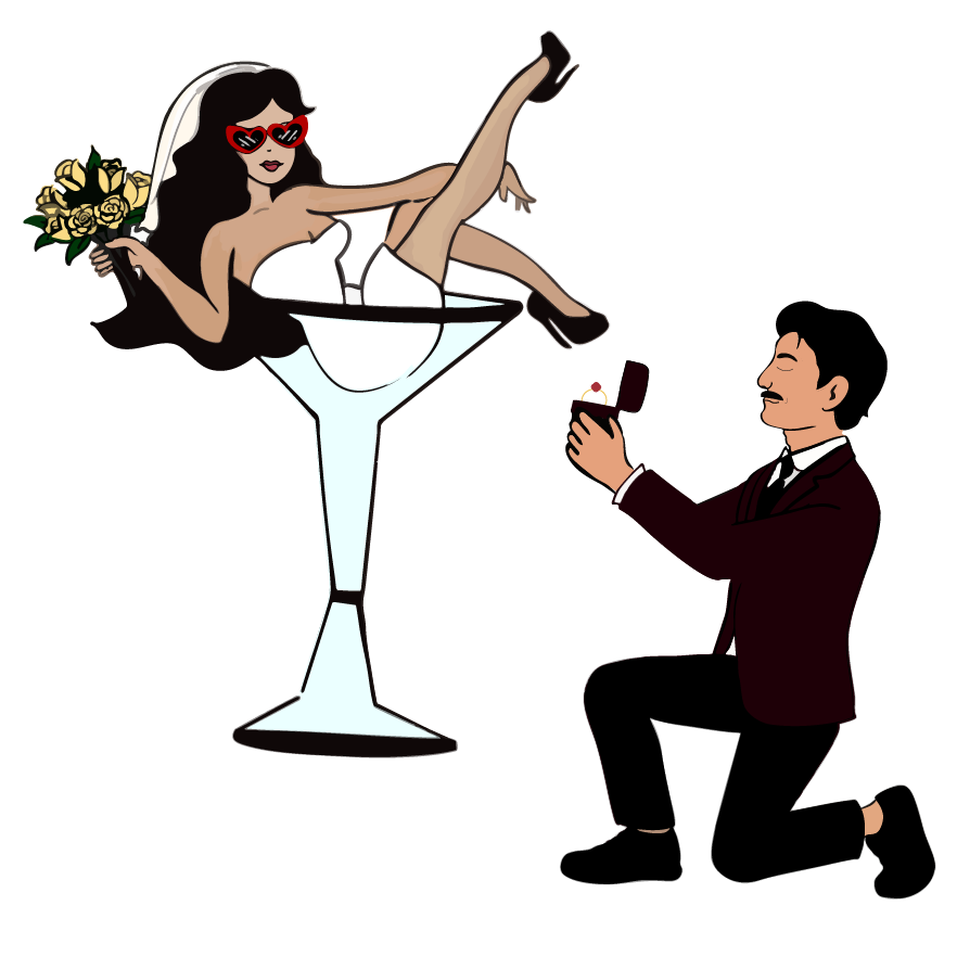 Man on Knee Proposing to Woman in Martini Glass